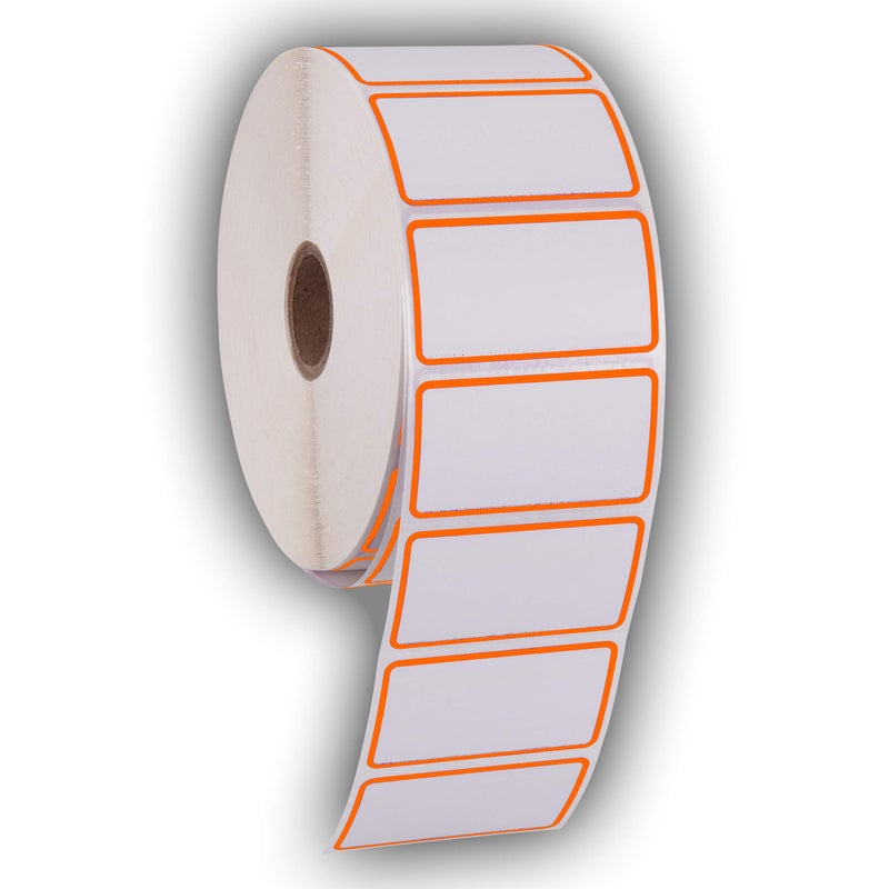 KENCO 2.25" X 1.25" Direct Thermal Perforated Stickers Labels for Barcodes, Address, Consignment - Compatible with Zebra, Rollo, Godex and More (Orange Border, 1 ROLL) - Image 1